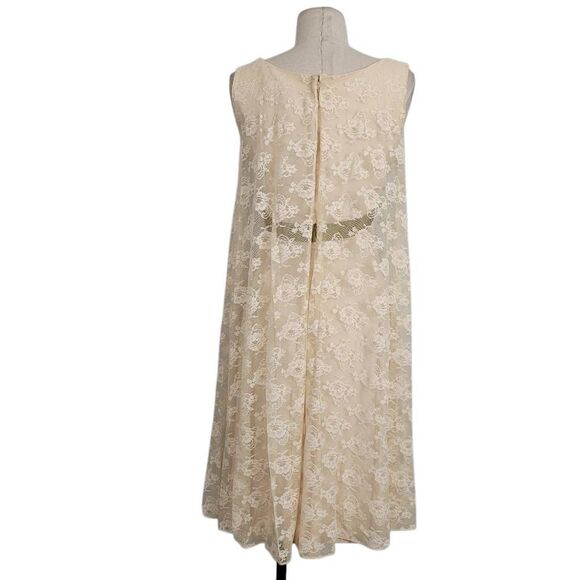 Vintage 1960s Cream Lace Overlay Short Wedding Dress Sz XS Green Birdcage Vail - Picture 4 of 16